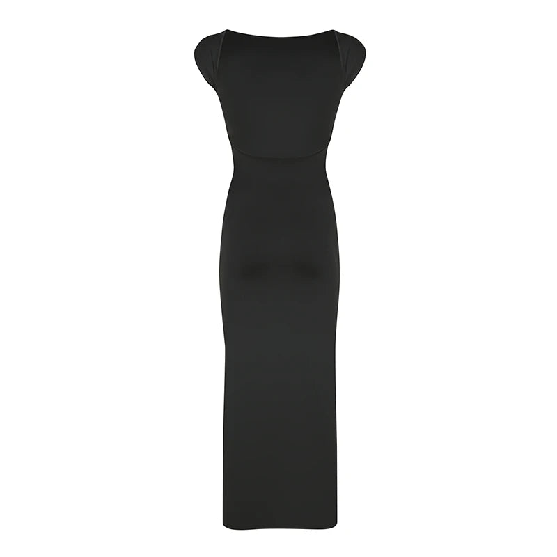 Sexy Black Maxi Dresses For Women Summer New Streetwear Fashion Backless Casual Slim Basic Dresses Club Elegant Party Dresses