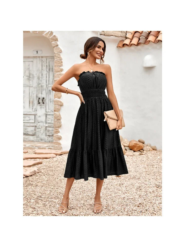 m Dress Women Casual Sleeveless Strapless Fashion Solid Casual Dress