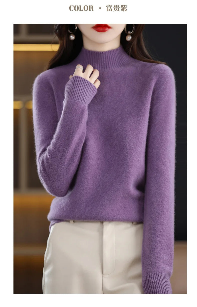Winter Women Sweater Fashion Warm Bottoming Shirts Half High Collar Long Sleeve Pullovers