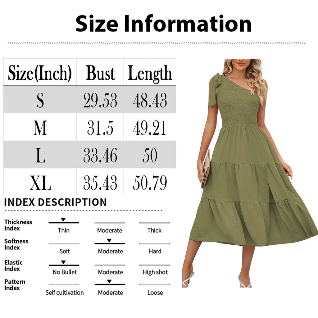 Women'S Summer Casual One Shoulder Sleeveless Smocked Elastic Dress