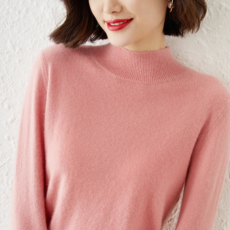 Winter Women Sweater Fashion Warm Bottoming Shirts Half High Collar Long Sleeve Pullovers