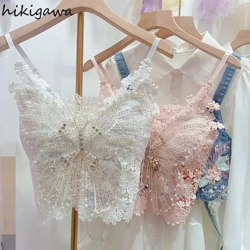 Women Clothing Heavy Beading Floral Tank Sexy Crop Tops