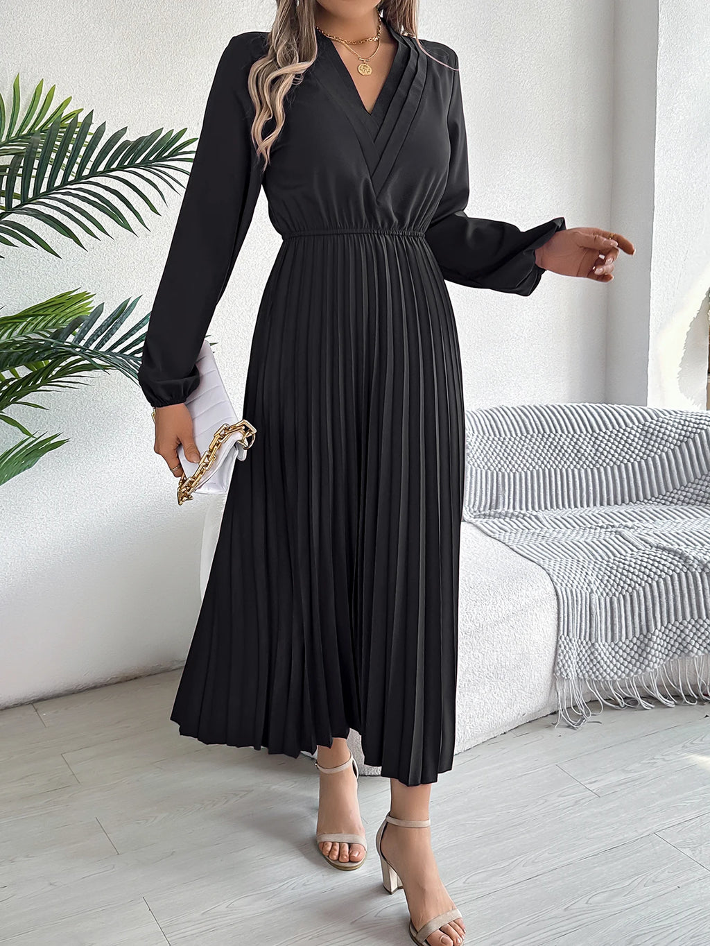 Elegant Dresses for Woman High Waist Pleated Dress