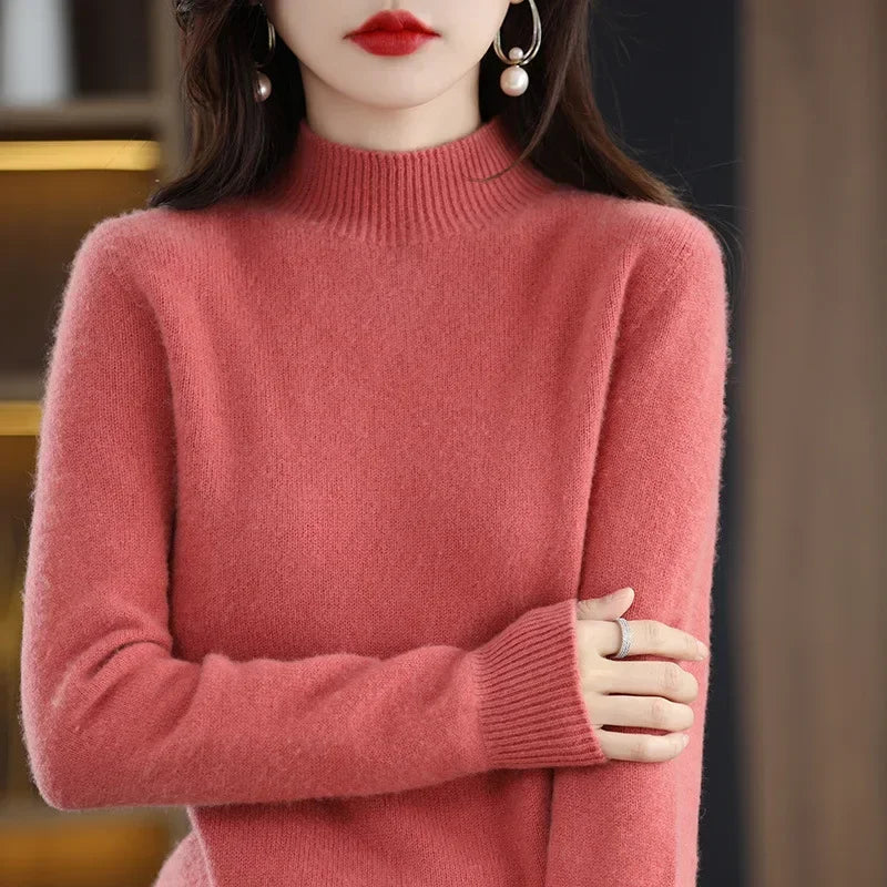 Winter Women Sweater Fashion Warm Bottoming Shirts Half High Collar Long Sleeve Pullovers