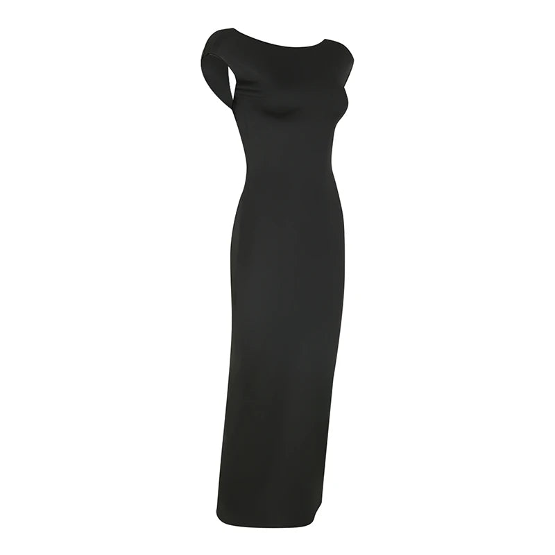 Sexy Black Maxi Dresses For Women Summer New Streetwear Fashion Backless Casual Slim Basic Dresses Club Elegant Party Dresses