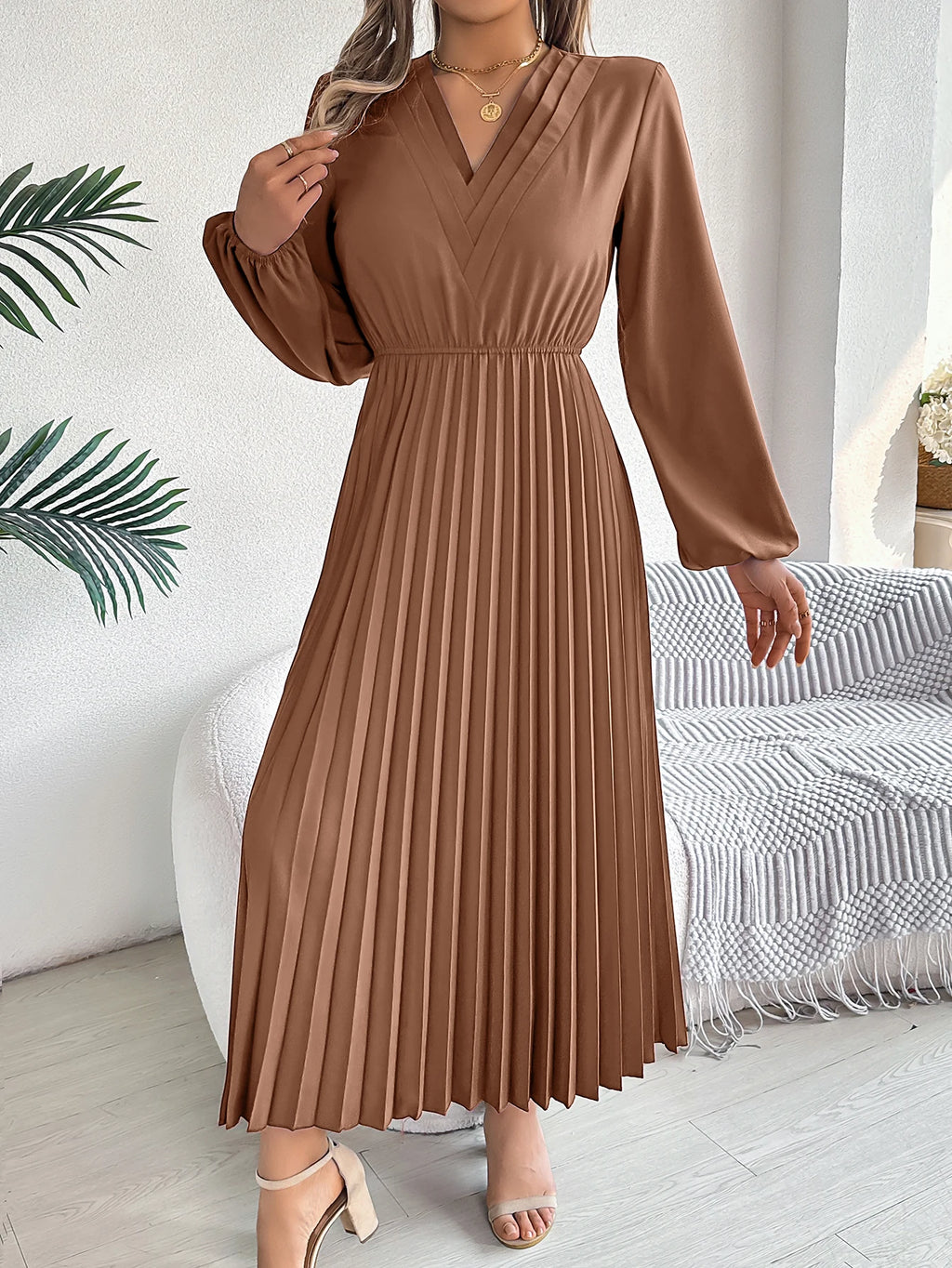 Elegant Dresses for Woman High Waist Pleated Dress