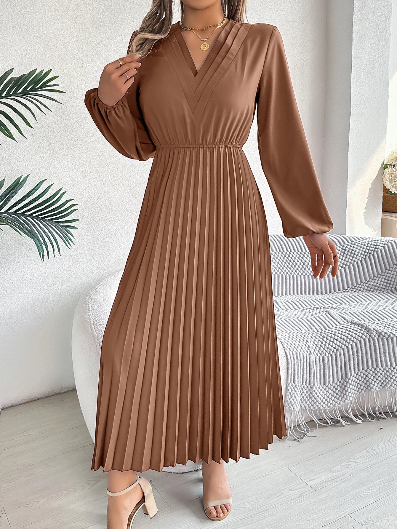 Elegant Dresses for Woman High Waist Pleated Dress