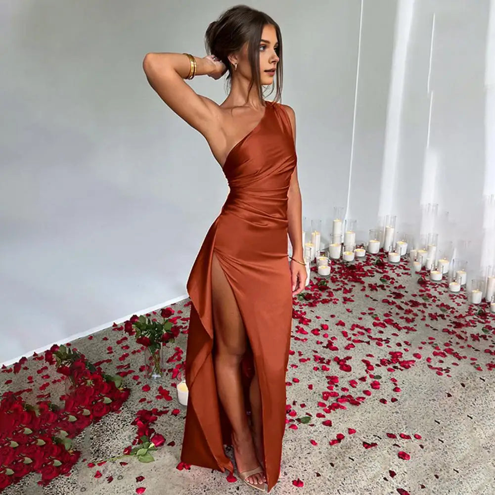 Long Dress Elegant One Shoulder Maxi Dress for Prom Cocktail Parties