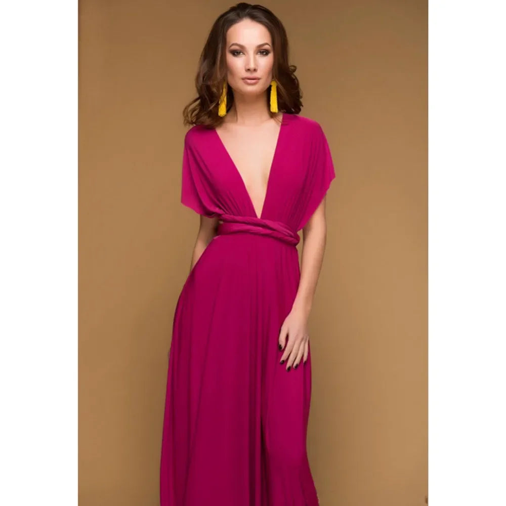Sexy Women Multiway Wrap Convertible Boho Maxi Club Red Bandage Long Dress