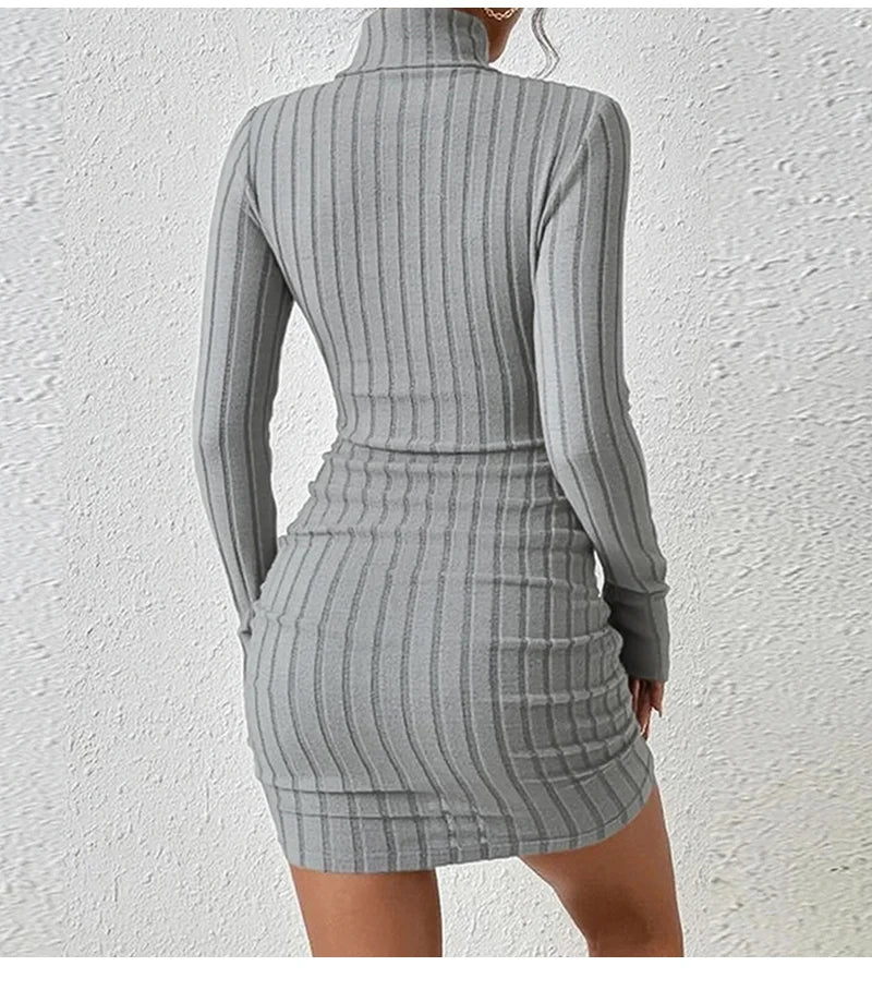 Women's Knitted Dress Autumn Winter New High Collar Temperament Solid Color Fashion