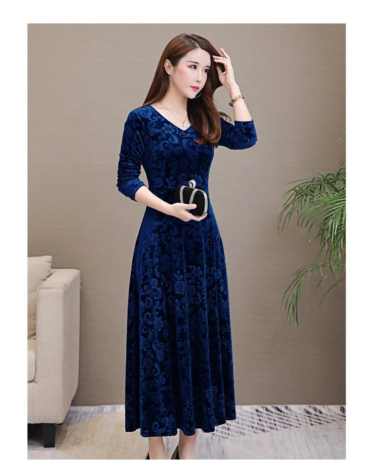 Elegant Velvet Dress Solid Long Sleeve Party Women Sexy V Neck Slim Fit Autumn Fashion Gothic Elbise Vestidos Mujer Femme Winter