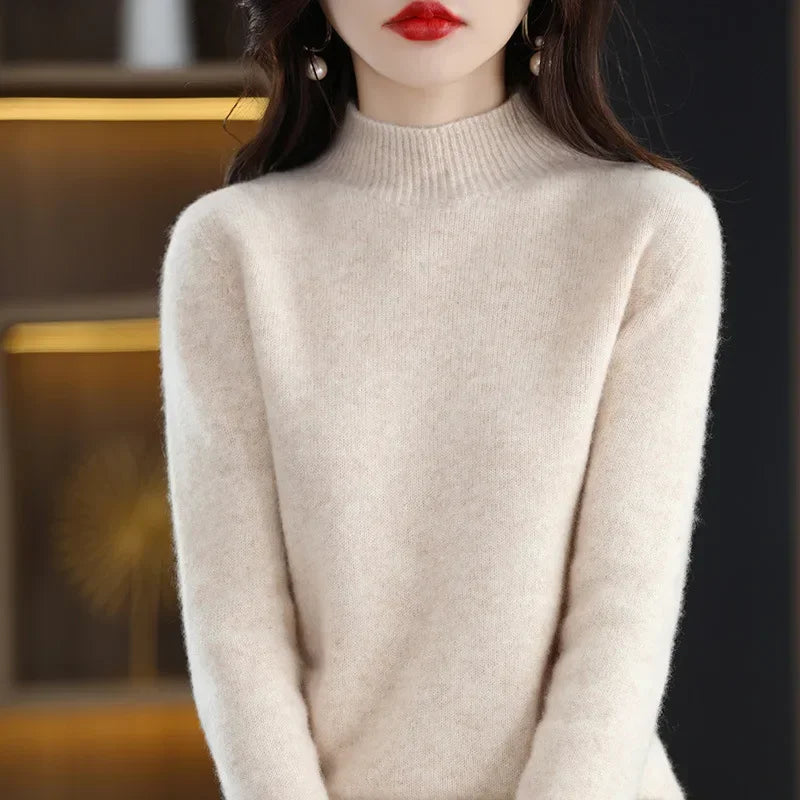 Winter Women Sweater Fashion Warm Bottoming Shirts Half High Collar Long Sleeve Pullovers