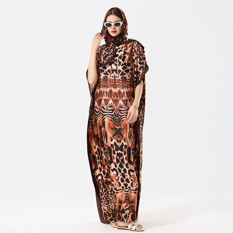 Summer Bohemian Women Maxi Dress Leapord Print Beach Woman Silk Dress Fashion