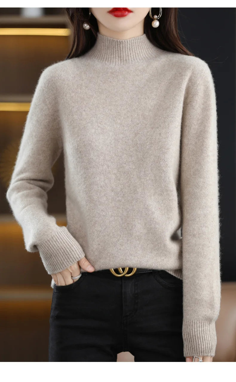 Winter Women Sweater Fashion Warm Bottoming Shirts Half High Collar Long Sleeve Pullovers