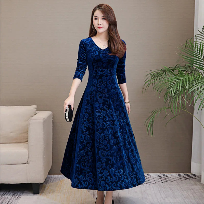Elegant Velvet Dress Solid Long Sleeve Party Women Sexy V Neck Slim Fit Autumn Fashion Gothic Elbise Vestidos Mujer Femme Winter