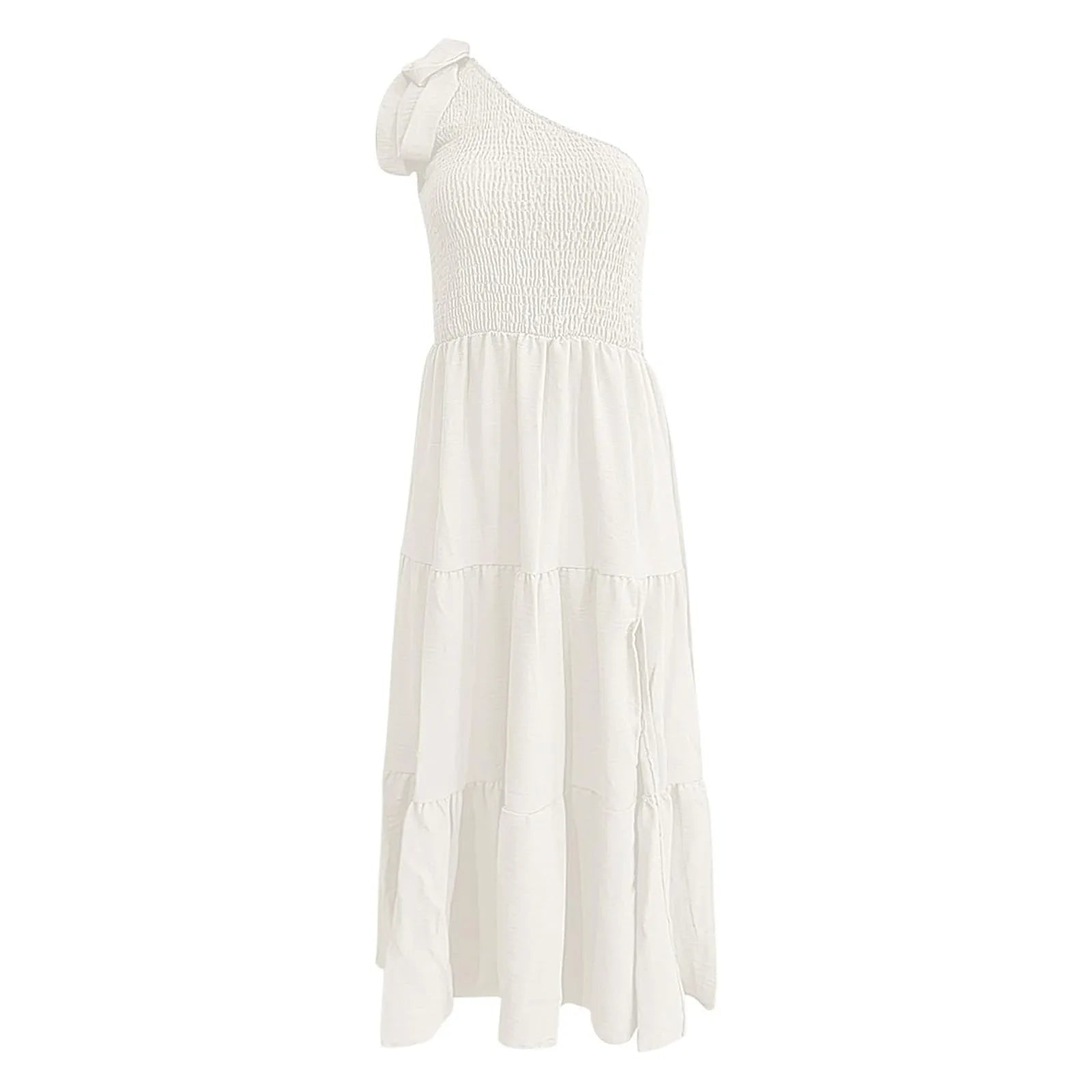 Women'S Summer Casual One Shoulder Sleeveless Smocked Elastic Dress