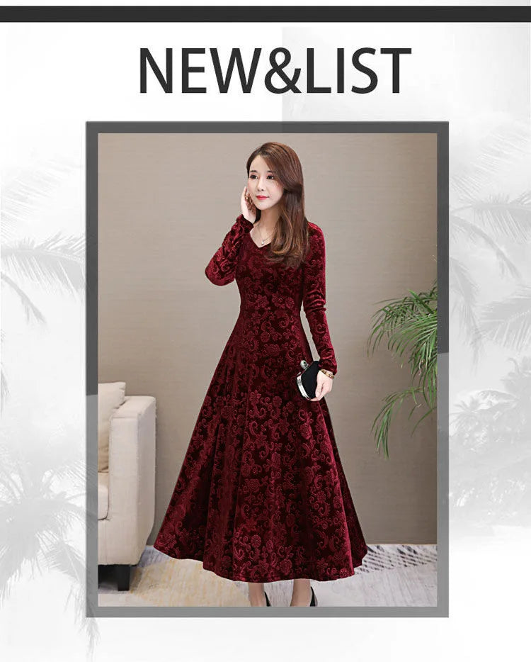 Elegant Velvet Dress Solid Long Sleeve Party Women Sexy V Neck Slim Fit Autumn Fashion Gothic Elbise Vestidos Mujer Femme Winter