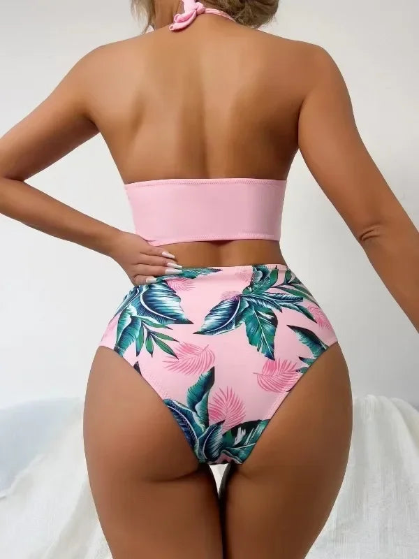 Sexy High Waist Bikinis Pink Swimsuits Women Swimwear
