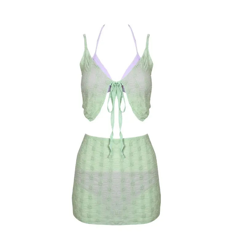Green Bikinis Set for Women Young Summer Clothing Beach Style Thin Fashion