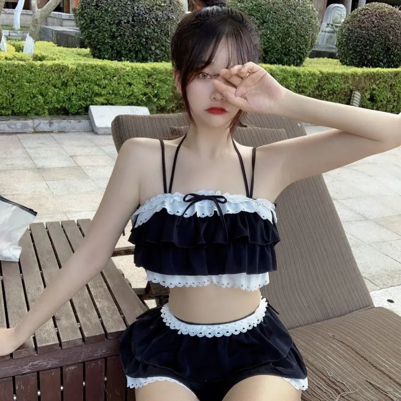 Bikini Sets Women Kawaii Girlish Leisure Beachwear Patchwork Sexy