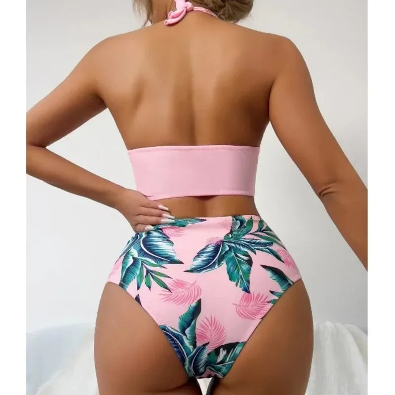 Sexy High Waist Bikinis Pink Swimsuits Women Swimwear