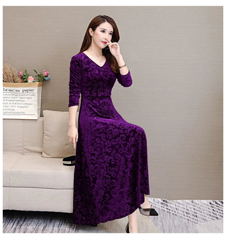 Elegant Velvet Dress Solid Long Sleeve Party Women Sexy V Neck Slim Fit Autumn Fashion Gothic Elbise Vestidos Mujer Femme Winter