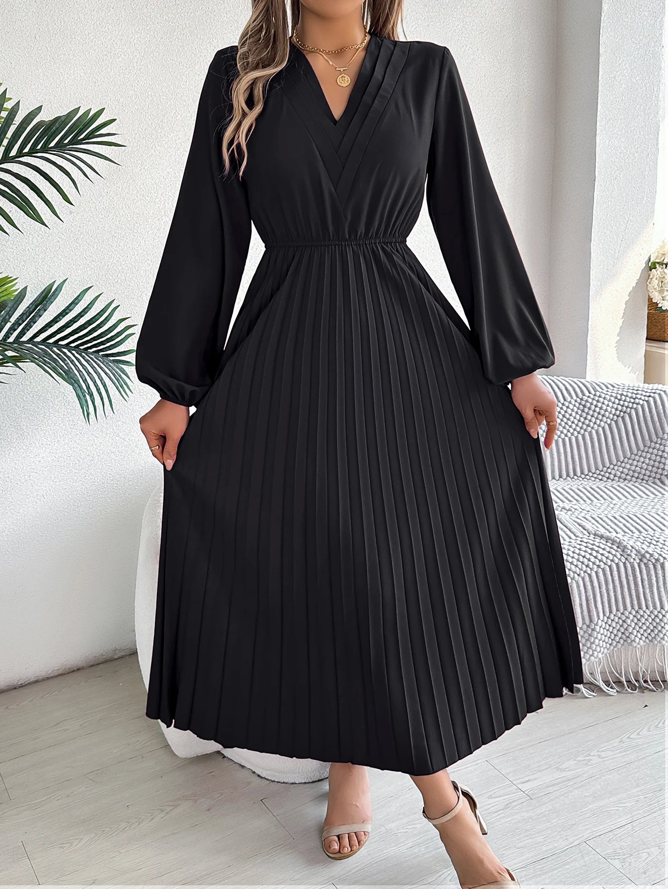 Elegant Dresses for Woman High Waist Pleated Dress