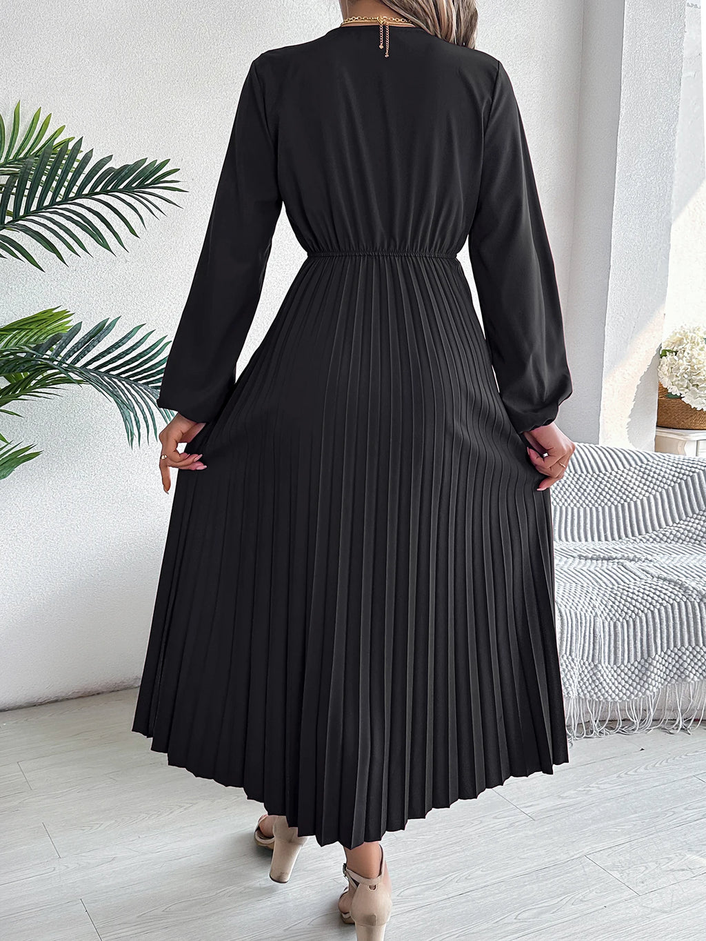 Elegant Dresses for Woman High Waist Pleated Dress