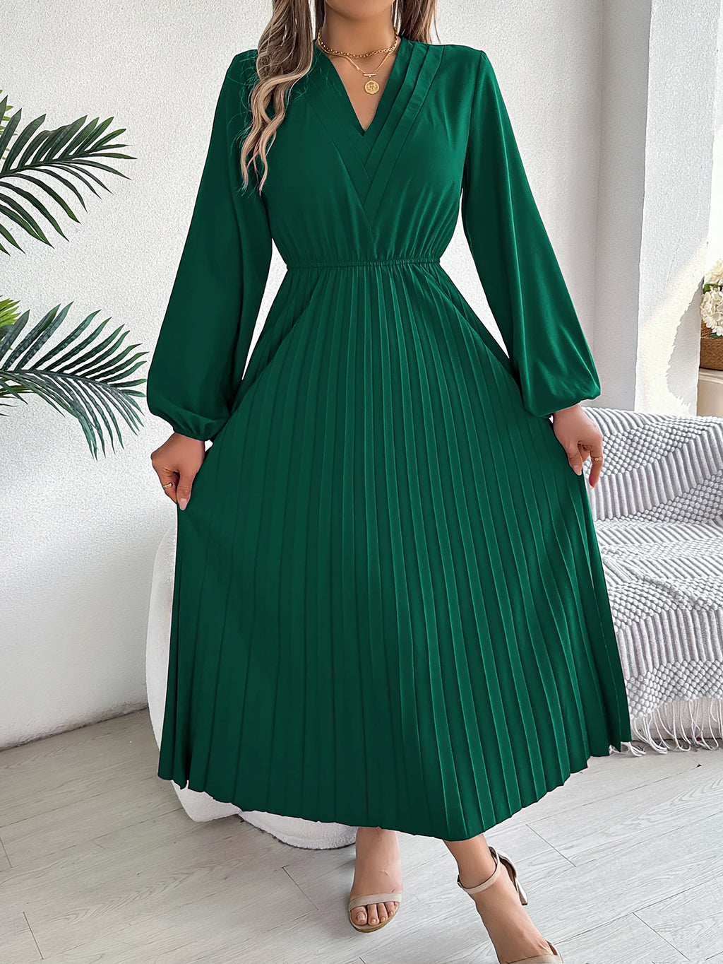 Elegant Dresses for Woman High Waist Pleated Dress