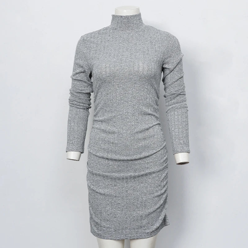 Women's Knitted Dress Autumn Winter New High Collar Temperament Solid Color Fashion