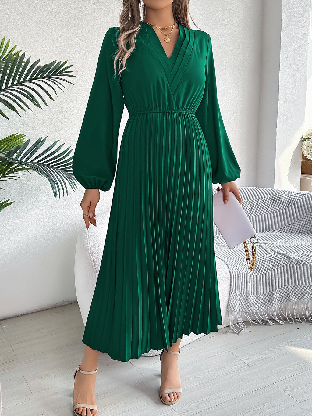 Elegant Dresses for Woman High Waist Pleated Dress
