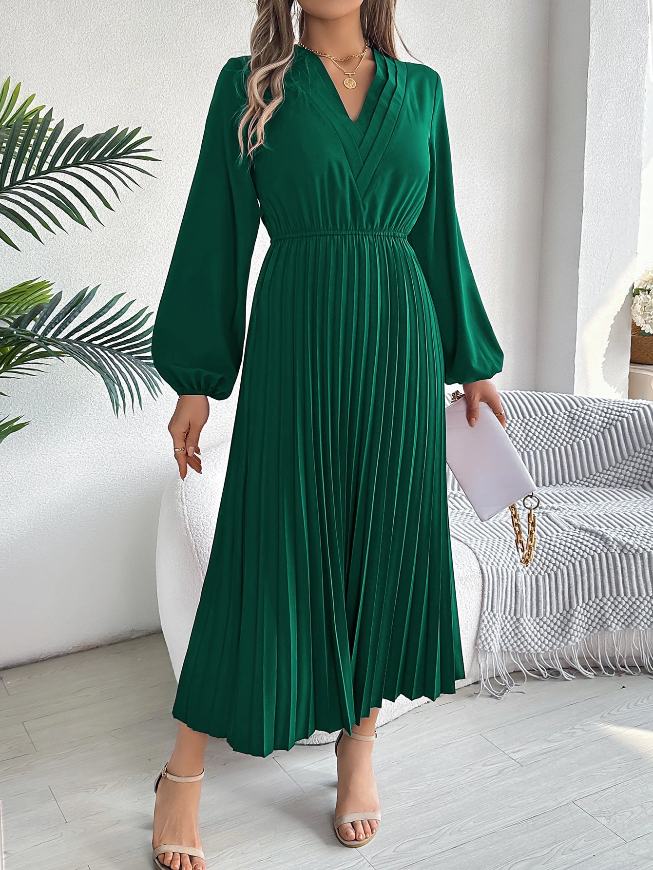 Elegant Dresses for Woman High Waist Pleated Dress