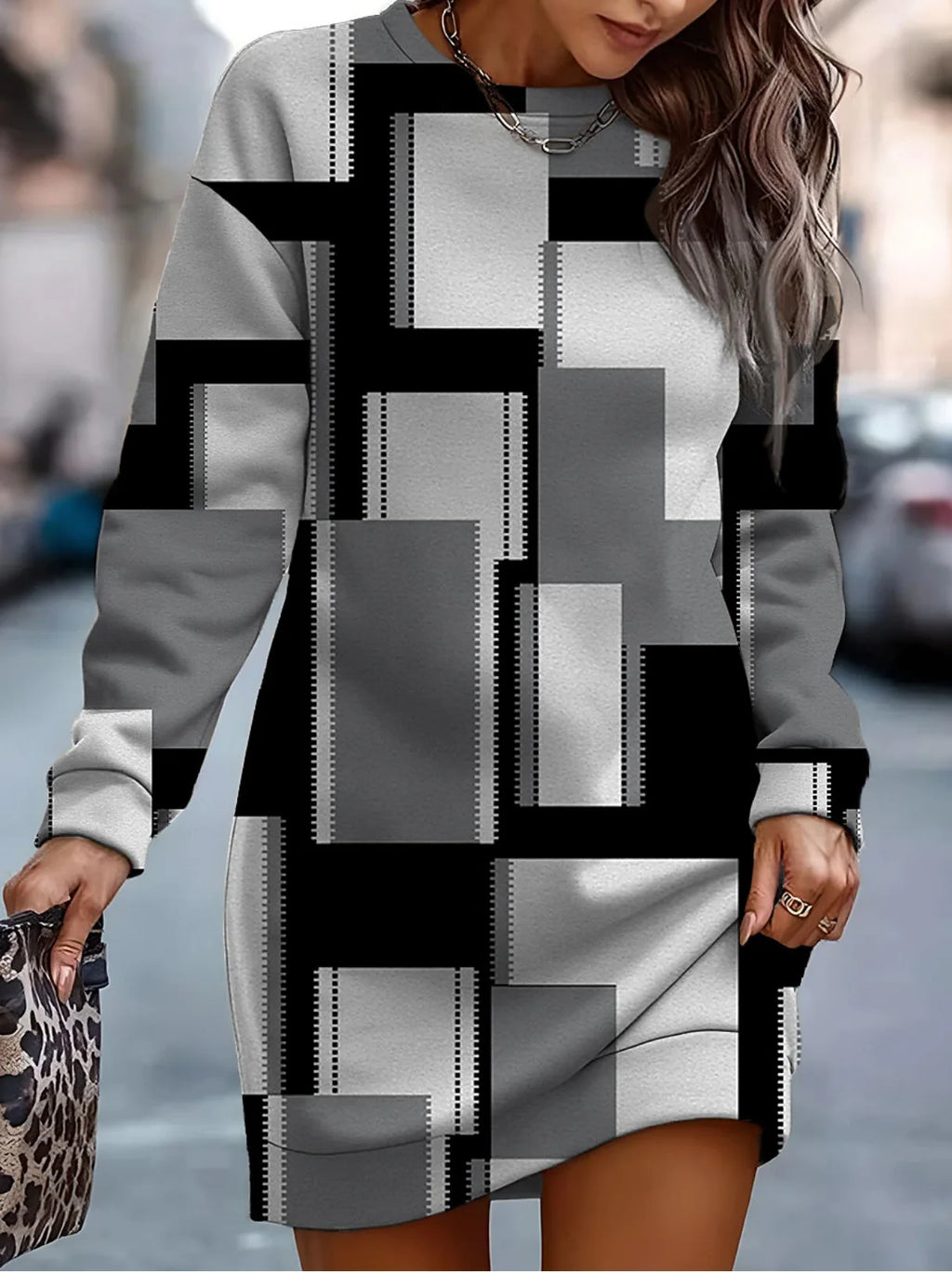 Autumn Winter Sweatshirt Dresses For Women Fashion Print O Neck Long Sleeve Dress