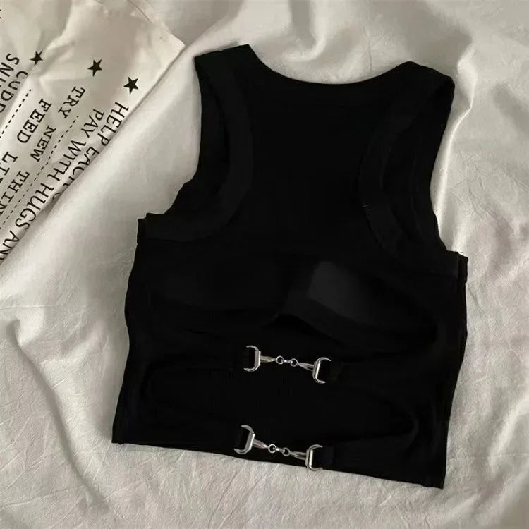 Women Sports Tank Sexy Backless Tops with Bra Pad Casual Crop Tops