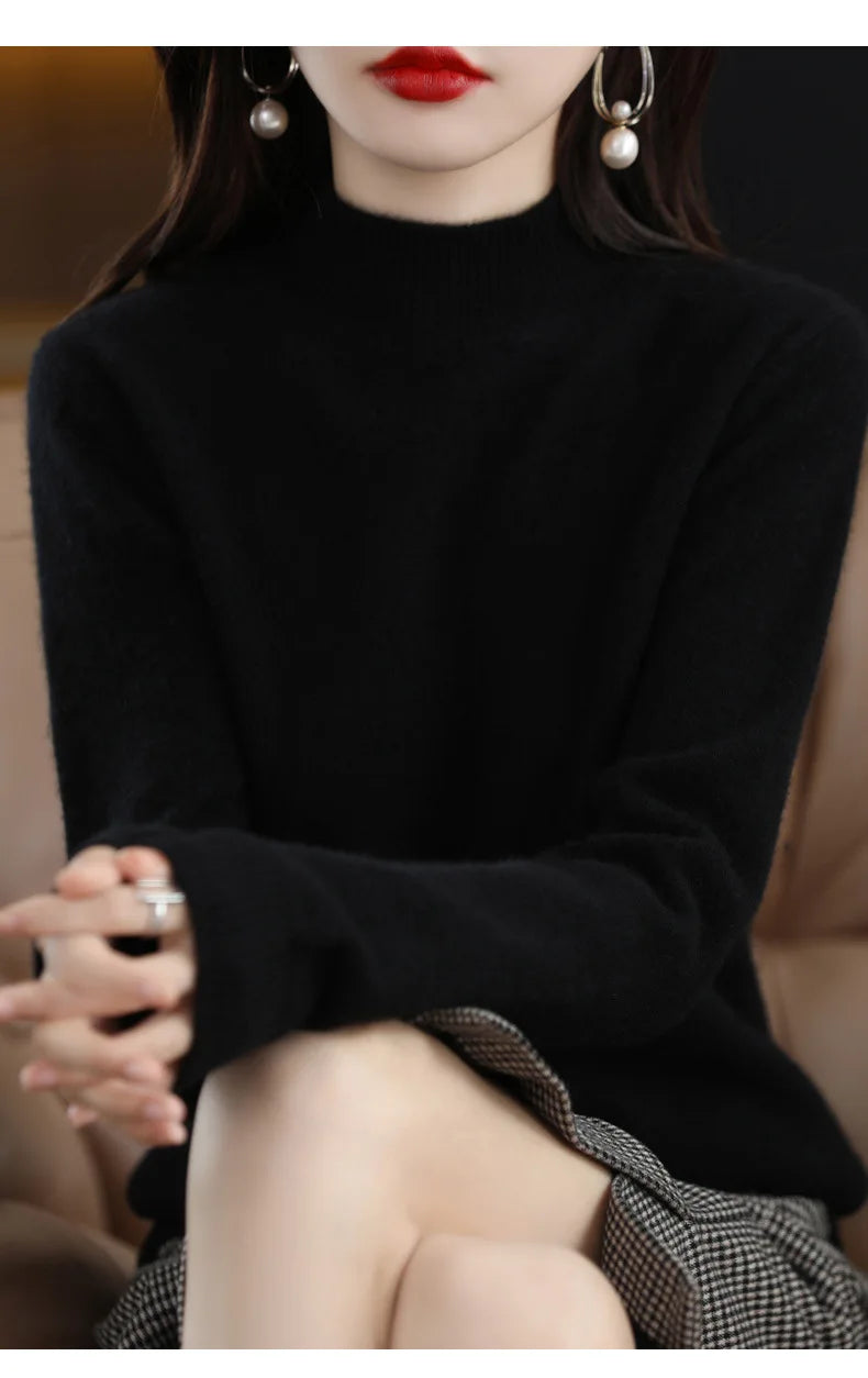 Winter Women Sweater Fashion Warm Bottoming Shirts Half High Collar Long Sleeve Pullovers