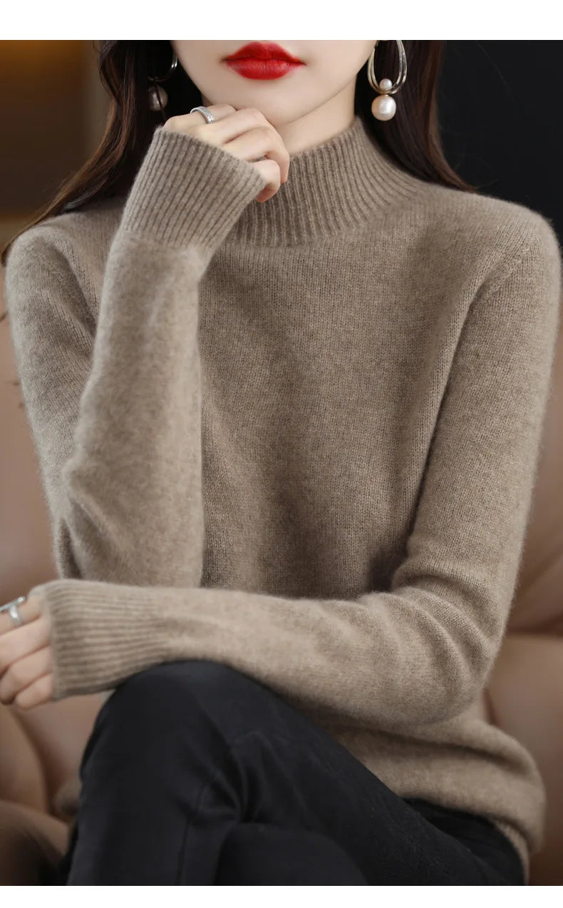 Winter Women Sweater Fashion Warm Bottoming Shirts Half High Collar Long Sleeve Pullovers